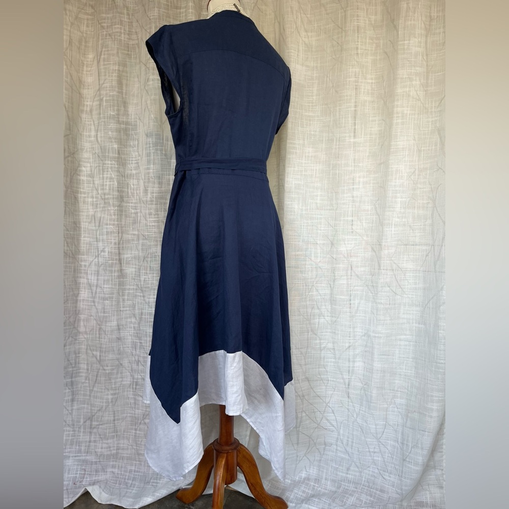 DKNY pure Asymmetrical Navy and White Linen Dress - Picture 4 of 14